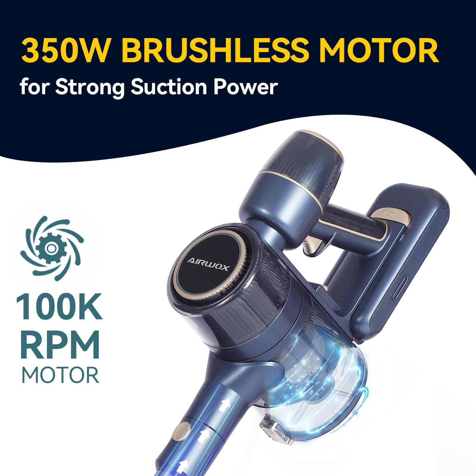 AIRWOX Cordless Vacuum Cleaner, 350W Powerful and Lightweight Stick Vacuum Cleaner Cordless, for